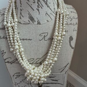 Classic Ivory Pearl Multi-Strand Knot Necklace - Women Jewelry